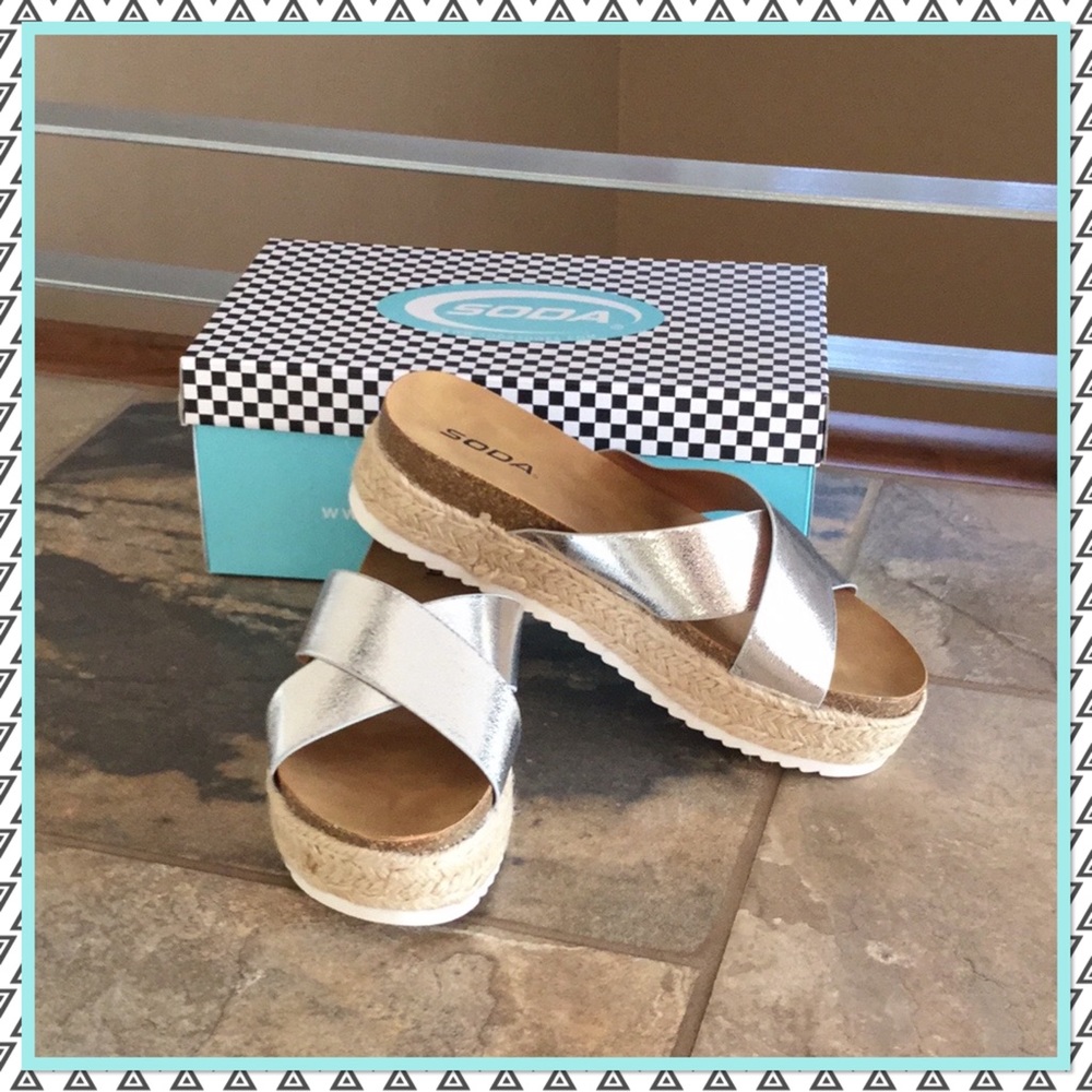 Metallic Cork Sandals - Picture 1 of 7